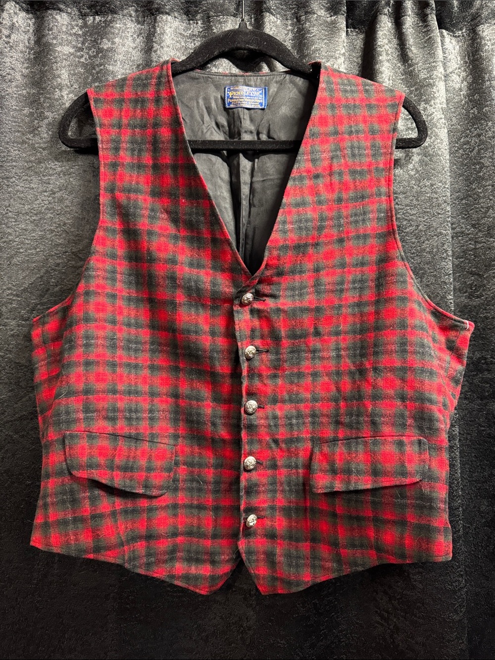 Classic Pendleton Red & Black Plaid Wool Vest - Mens